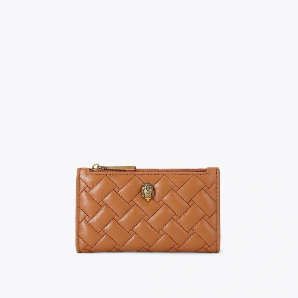 Kurt Geiger Tan Woven Leather Zip Card Pouch